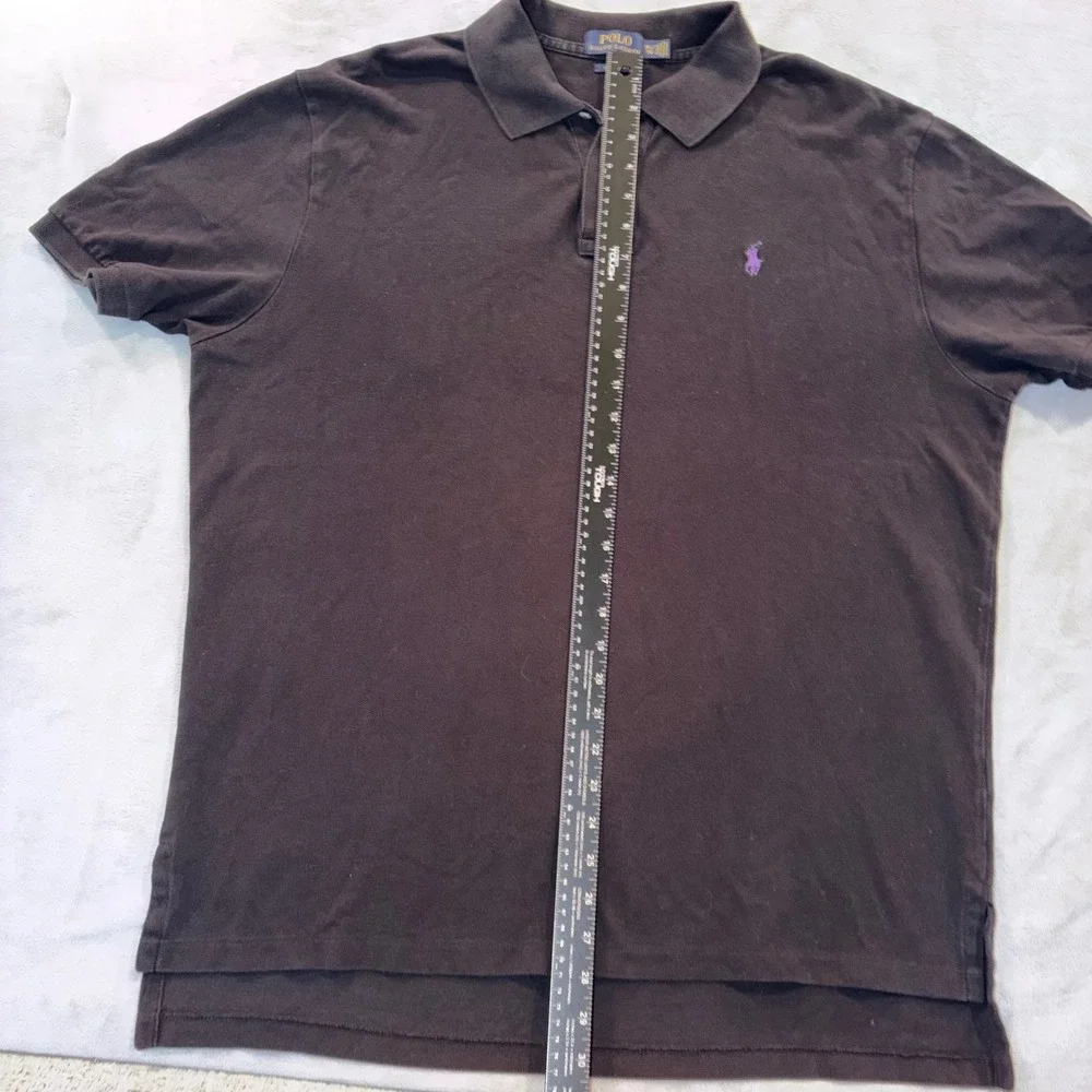 Polo Ralph Lauren Mens XL Classic Fit Black Polo Shirt Purple Pony Logo Pique